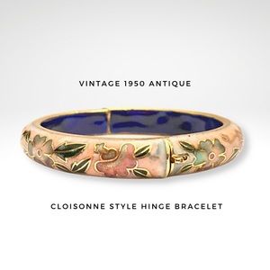 Vintage Cloisonné style hinge bangle bracelet pink